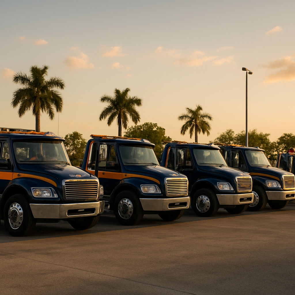 Twin Towers Roadside Assistance heavy duty tow fleet ready for commercial recovery in Tampa Bay